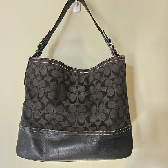 Vintage Coach Signature Hobo Bucket Shoulder Bag Black Leather Y2K - Picture 2 of 10